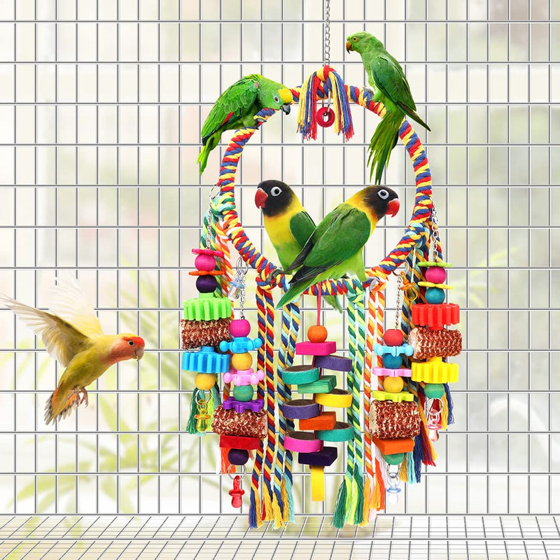 Bird Toys Bird Rope Ring Swing Perch with Corn Cob Cardboard Bagels Wooden Blocks Chewing Toys for Parakeets,Cockatiels,Conure,Lovebirds,Finches and Other Small-Sized Birds - BeesActive Australia