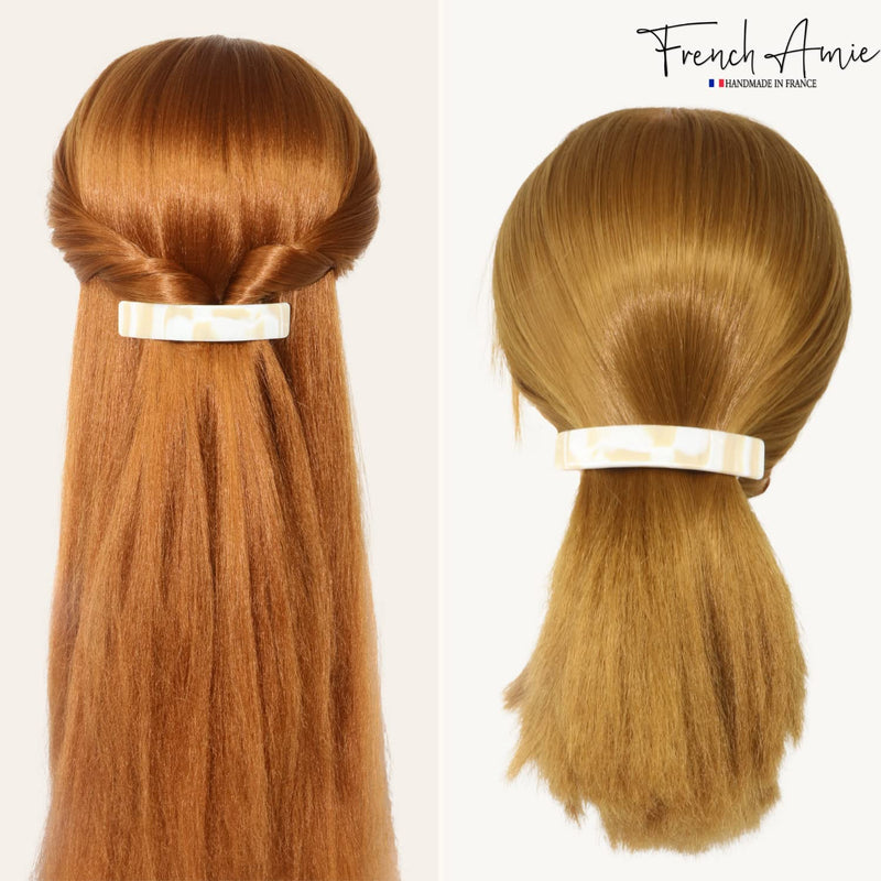French Amie Oblong Handmade 3.5" Celluloid Automatic Hair Clip Barrette Hair Clip for Girls Strong Hold Hair Clips for Women No Slip Durable Paris Hair Accessories, Made in France (Cream Nouget) Cream Nouget - BeesActive Australia
