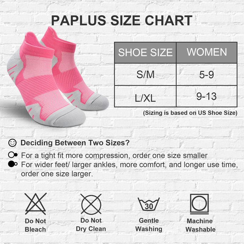 PAPLUS Womens Ankle Compression Running Socks 6 Pairs, Cushioned Low Cut Athletic Socks with Arch Support Black+white+blue+pink+orange+green Small-Medium - BeesActive Australia