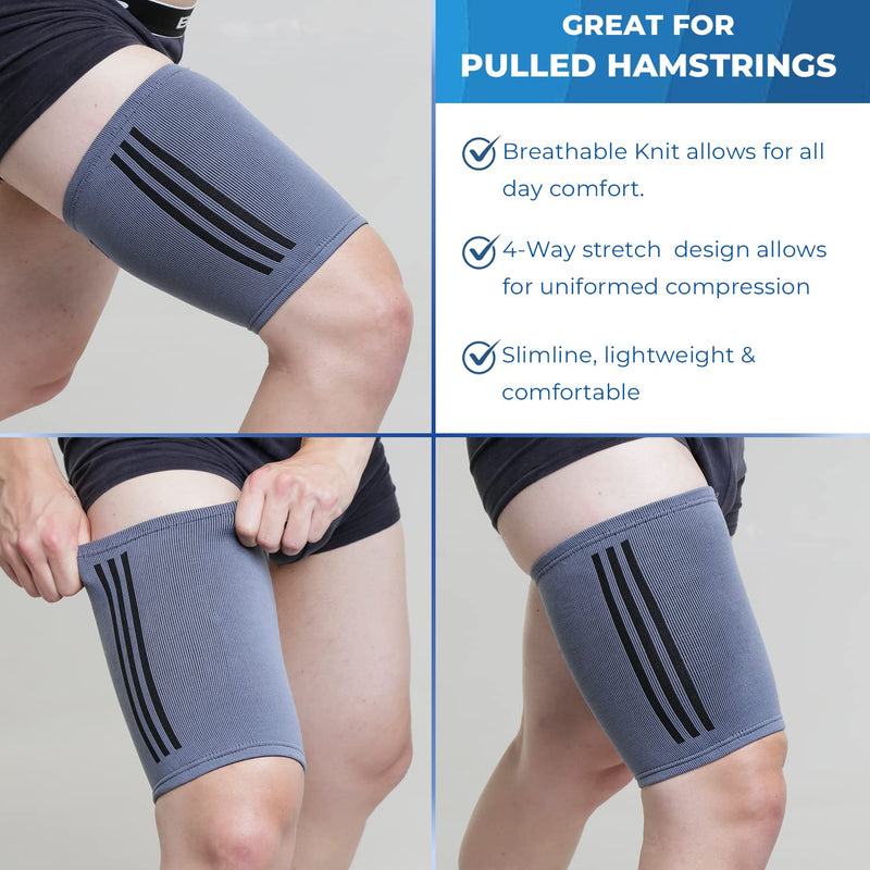 KEDLEY Thigh Support Sleeve | Premium Elasticated Compression Band | Pulled Hamstring, Strained or Bruised Muscles and Quad Injuries | Protects, Reassures and Aids Active Rehabilitation (Medium/Large) Senior (M/L) Grey (1 pc) - BeesActive Australia