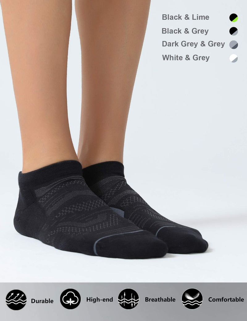 6 Pack Men's Running Ankle Socks with Cushion, Low Cut Athletic Tab Sport Socks Black + Grey Large - BeesActive Australia