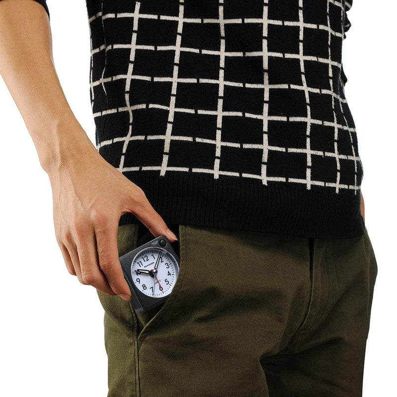 Peakeep Ultra Small, Battery Travel Alarm Clock with Snooze and Light, Silent with No Ticking Analog Quartz (Black) Black - BeesActive Australia