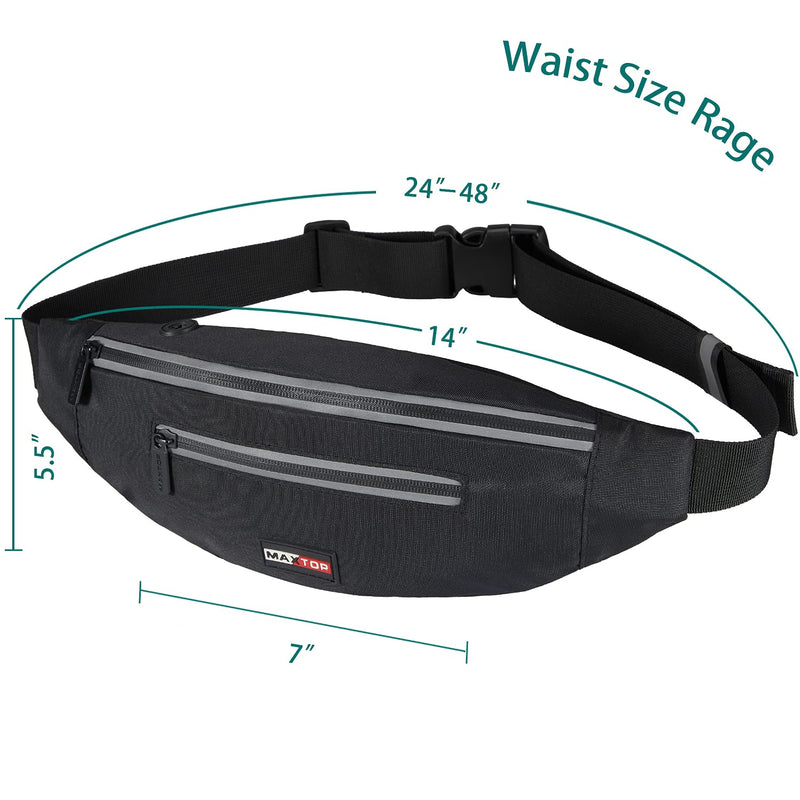 MAXTOP Large Fanny Pack with 3-Zipper Pockets for Women Men Belt Bag Pouch Hip Bum Bag Chest Sling Bag with Headphone Jack for Workout Travel Sports Running (Large, Black) - BeesActive Australia