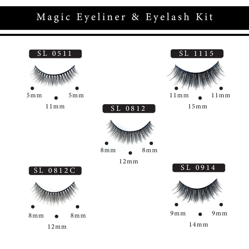 Benols Beauty Magic Eyeliner Kit with 5 Pairs 3D Non Magnetic Eyelash & 2 Smudge-proof Clear & Black Liquid Adhesive Eyeliner Pens – Silk False Eyelash Kit for All Occasions (Cool Chick) - BeesActive Australia