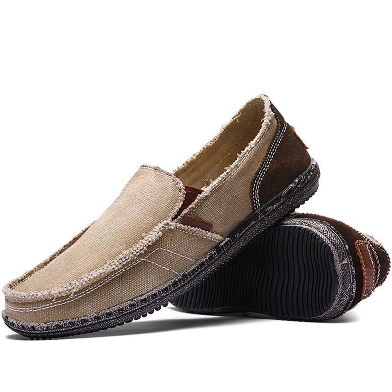 CASMAG Men's Casual Cloth Shoes Canvas Slip on Loafers Leisure Vintage Flat Boat Shoes 7.5 Khaki - BeesActive Australia