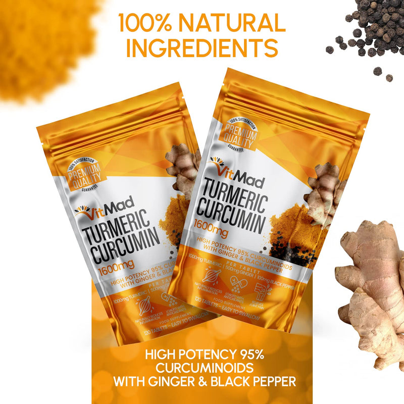 Turmeric Curcumin Ginger Black Pepper - 120 Tablets - 95% Curcuminoids - Naturally Reduces Inflammation - BeesActive Australia