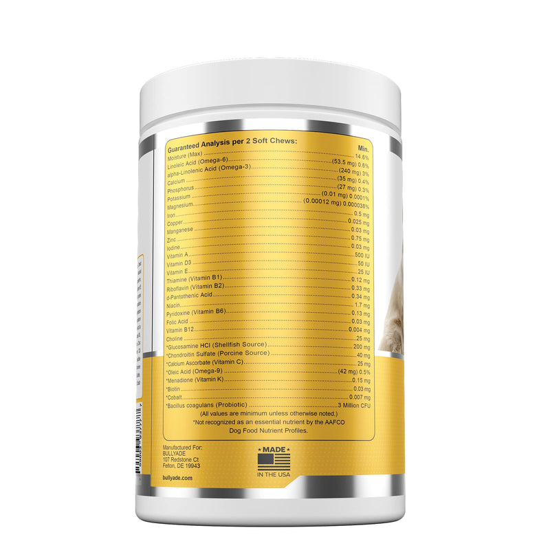 Bullyade 4 in 1 - Probiotic, Joint Support, Skin & Coat, Multi-Vitamin Soft Chews for Dogs, 16.9 oz - BeesActive Australia