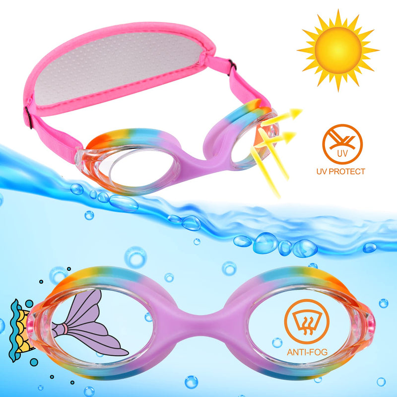 Kids Swim Goggles,Swim Goggles for Kids Adult, Swim Goggles with Fabric Strap - No Tangle Elastic, Pain Free Head Band 01 Jr Goggles-rainbow - BeesActive Australia