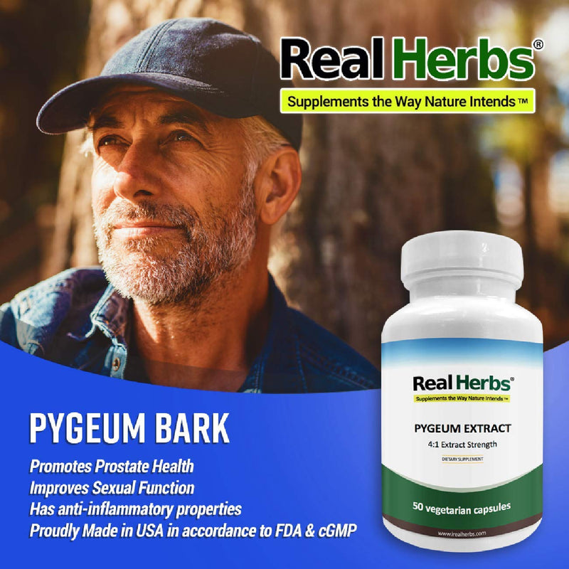 Real Herbs Pygeum Bark Extract with 4 :1 Extract Strength - Supports Urinary Tract Health - 50 Vegetarian Capsules - BeesActive Australia