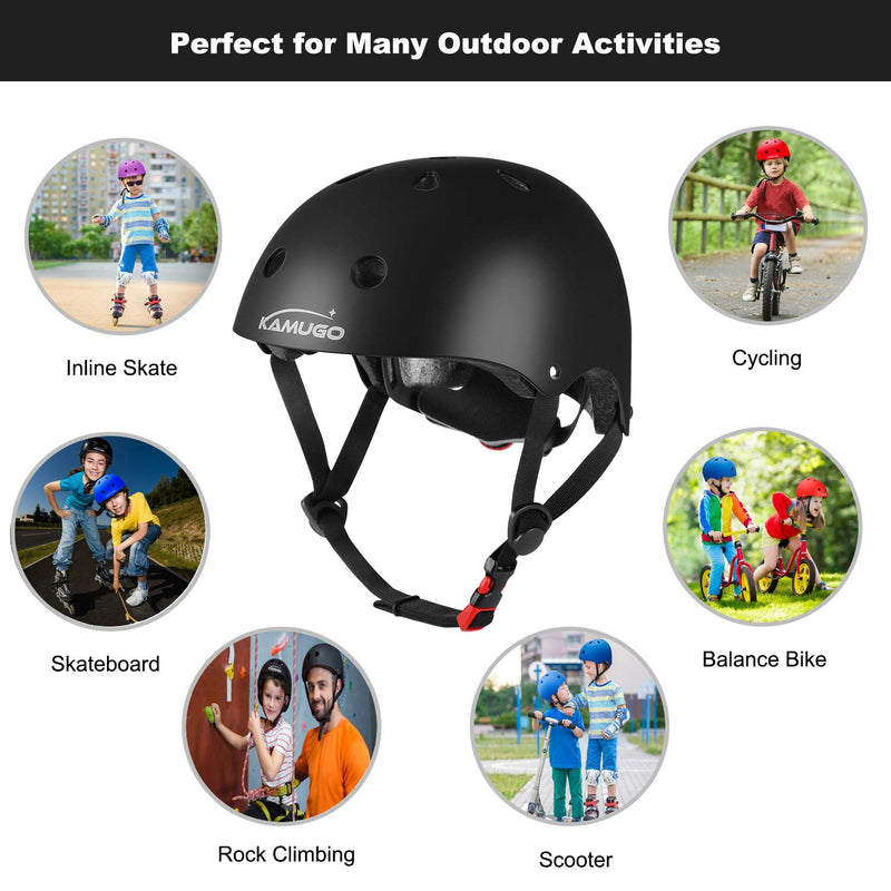 KAMUGO Kids Adjustable Bike Helmet, Suitable for Toddler Kids Age 5-8 Boys Girls, Multi-Sports Cycling Skating Scooter Helmet Black Small: 18.9"-21.26" / 48cm-54cm - BeesActive Australia