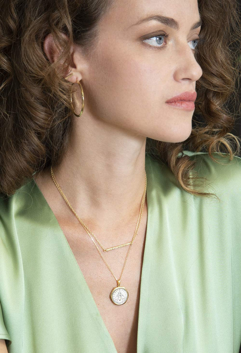 Miabella 18K Gold over Sterling Silver Italian Genuine 2-Lira Bee Coin Pendant Necklace for Women 18 Inch Chain, Gold Medallion Necklace Made in Italy - BeesActive Australia