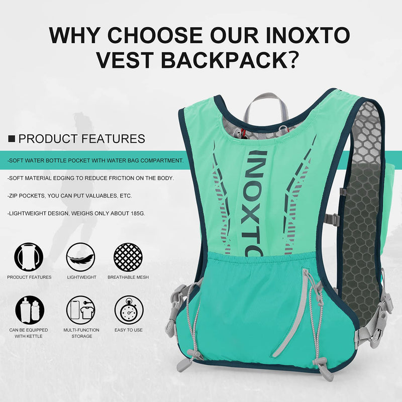 INOXTO Hydration Vest Backpack,Lightweight Water Running Vest Pack with 1.5L Water Bladder Bag Daypack for Hiking Trail Running Cycling Race Marathon for Women Men Kids Green - BeesActive Australia