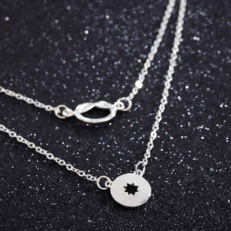 Edary Double Layered Necklace Hexagram Pendant Necklaces Silver Jewelry Accessories for Women and Girls - BeesActive Australia
