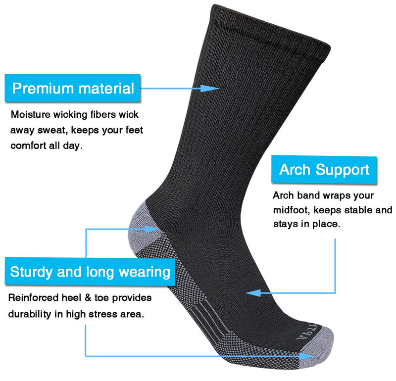 APTYID Men's Moisture Control Cushioned Crew Work Boot Socks (4-6 Pairs) 8-10 6 Pairs Black - BeesActive Australia
