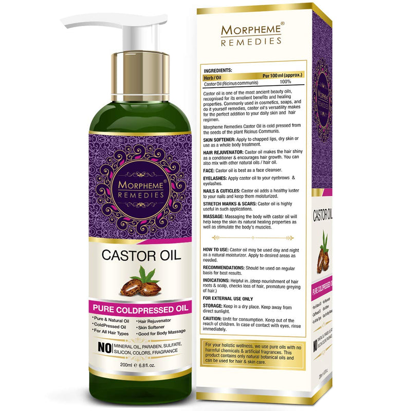 Morpheme Remedies Pure Cold Pressed Castor Oil For Hair & Skin Care, 200ml - BeesActive Australia