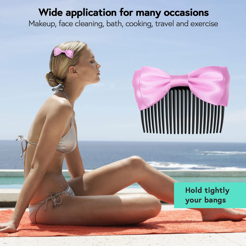 MARY LAVENDER Side Hair Comb with Bows for Bangs French Twist Hair Pin Clips Hair Accessories Hair Styling Decorative Comb for Women Kids Girls 5pcs - BeesActive Australia