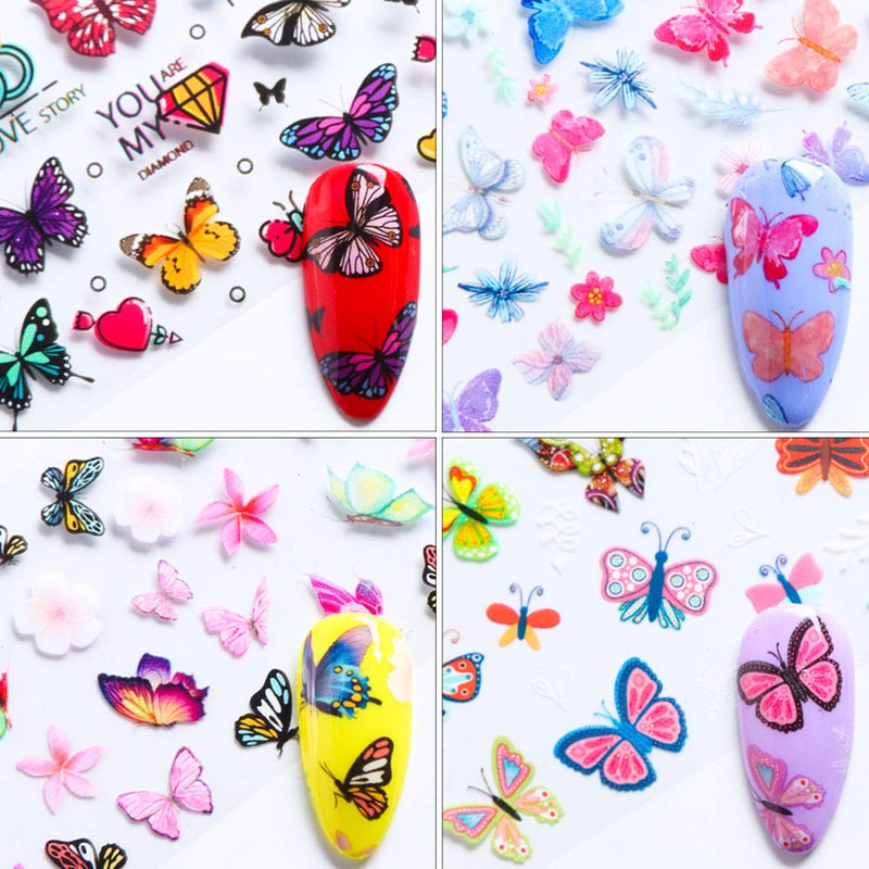 Huastyle 10 Sheets Butterfly Nail Art Foil Transfer Sticker, Holographic Flower Nail Glitter Colorful Nail Art Adhesive Decals DIY Decoration Kit for Women Girls - BeesActive Australia