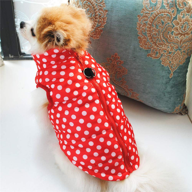 Pet Coat, Dog Winter Warm Coat with Zipper Leash Hook Cold Weather Jacket for Puppy Small Dog XS--Back Length:21cm Red - BeesActive Australia