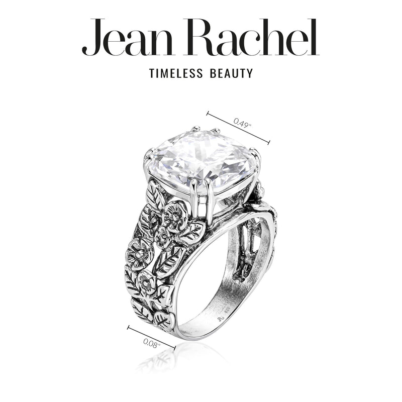 JEAN RACHEL JEWELRY 925 Sterling Silver Statement Ring White Cushion Shaped Cubic Zirconia CZ Floral Leaves Vintage Antique Look Hypoallergenic 11 - BeesActive Australia