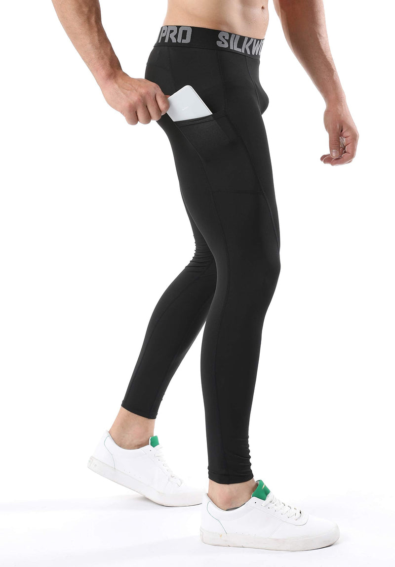 SILKWORLD Men's 1~3 Pack Compression Pants Pockets Cool Dry Gym Leggings Baselayer Running Tights 2 Pack: Black+white X-Large - BeesActive Australia