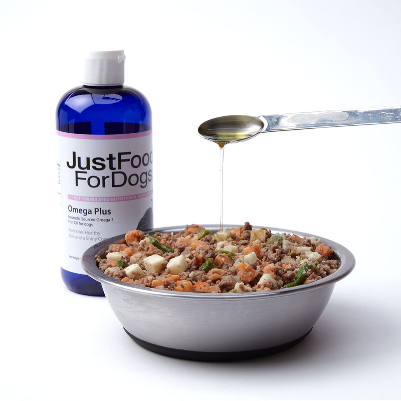 JustFoodForDogs Omega Plus Fish Oil for Dogs, Supports Healthy Joints, Skin & Coat, Aging 16 OZ Clear - BeesActive Australia