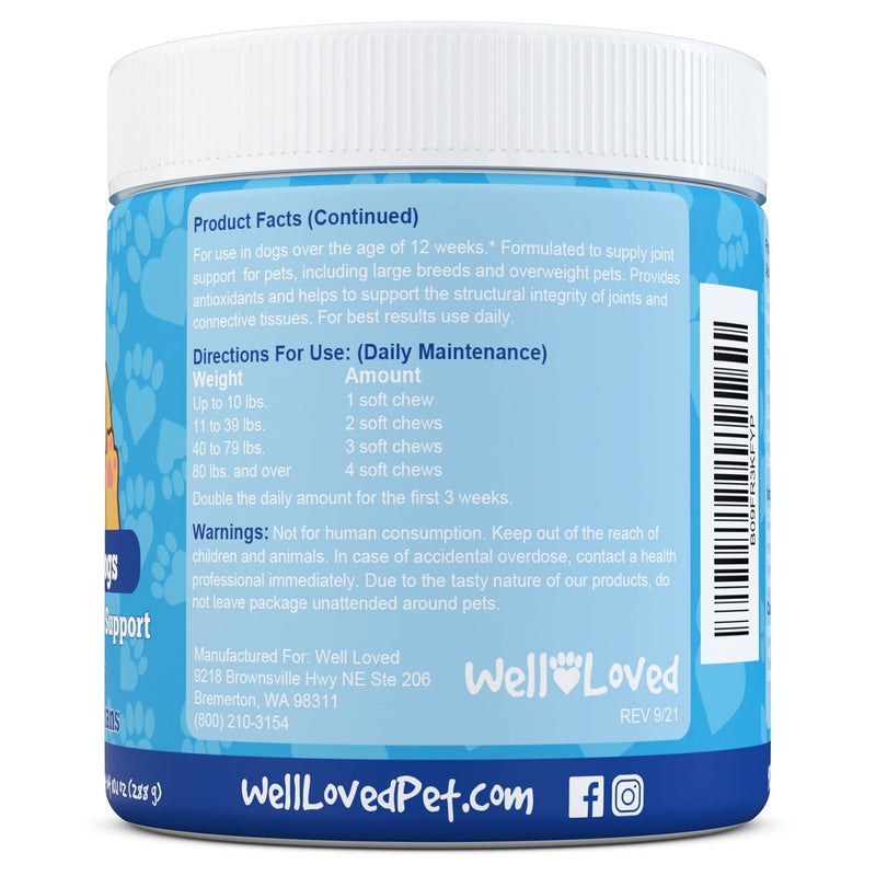 Well Loved Glucosamine for Dogs - Joint Supplement for Dogs, Made in USA, Vet Developed, Dog Joint Supplement, Glucosamine Chondroitin for Dogs, Advanced Hip and Joint Chews with MSM, Pain Relief, 120 - BeesActive Australia