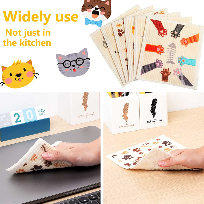 6 Pieces Cat Sweedish Dishcloth Dish Towels Durable Swedish Cleaning Cloths Absorbent and Fast Dry Kitchen Towels Cats Cleaning Cloths for Kitchen Bathroom Office Wedding Housewarming - BeesActive Australia