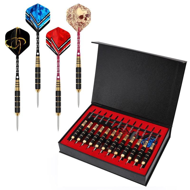 Accmor Darts Metal Tip Set,12 Pack Professional Steel Tip Darts Set with Case+12 PCs Extra Shafts+ 6PCs Extra Flights+Darts Accessory,25G Metal Tip Darts with Brass Barrels Aluminum Shafts - BeesActive Australia