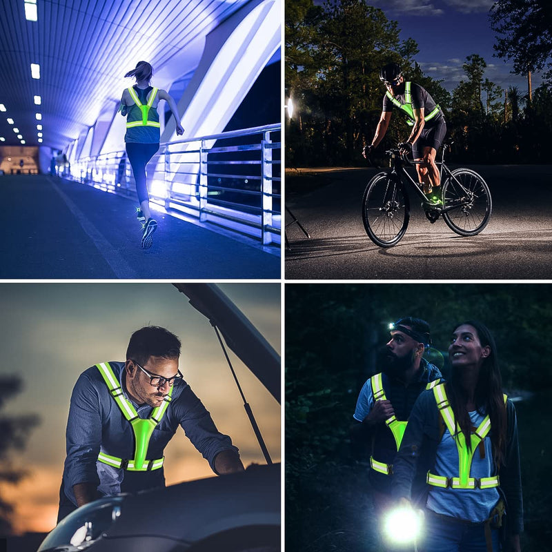 IEVOEA LED Reflective Vest, High Visibility 2 USB Rechargeable Running Lights for Runners, with Adjustable Waist/Shoulder & 3 Modes Reflective Running Gear - BeesActive Australia