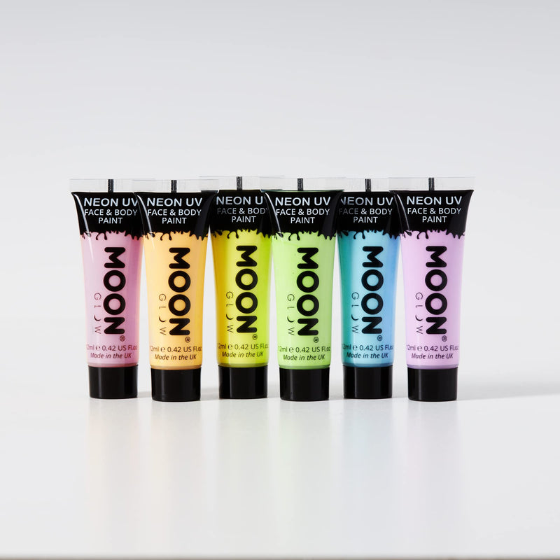 Moon Glow - Pastel Neon UV Face & Body Paint - 12ml Set of 6 - includes UV Keyring - BeesActive Australia