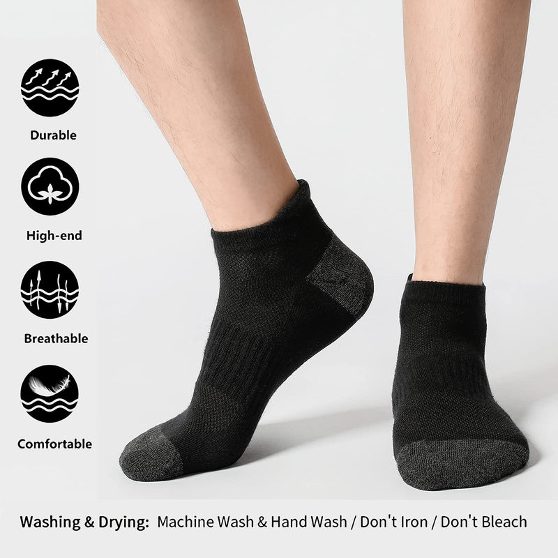 GLENMEARL Mens&Womens Ankle Athletic Running Socks Cotton Sport Socks 6 Pack Medium A-black(6 Pairs) - BeesActive Australia