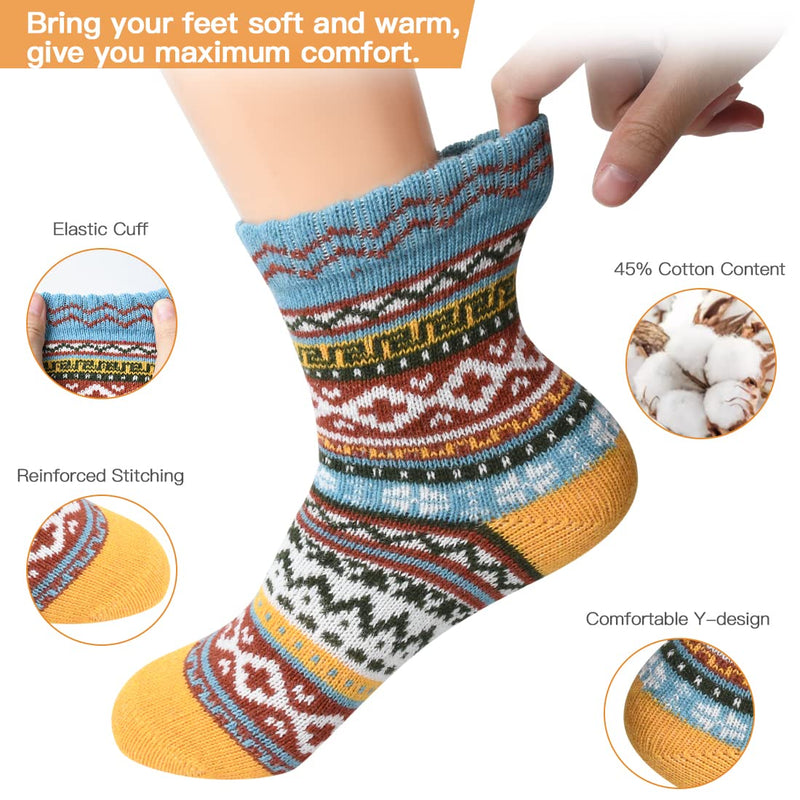 FYC 5 Pairs Womens Thick Knitted Wool Warm Socks Casual Socks for Women Free Size Mixed Colors-1 - BeesActive Australia