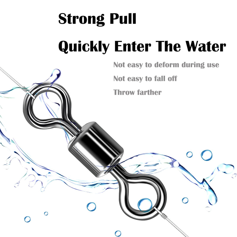 Vinfutin Fishing Rolling Swivels Ball Bearing Swivel Snap Connector,Stainless Steel Black Nickel Bearing Swivels Hook line Connector for Saltwater Freshwater Test 29-282lb #8-40lb-100pcs - BeesActive Australia