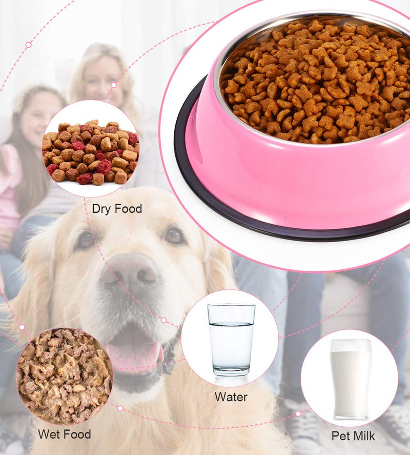 Podinor Stainless Steel Dog Bowls, Food and Water Non Slip Anti Skid Stackable Pet Puppy Dishes for Small, Medium and Large Dogs (2 Pack) 1.5 Cup/12 oz ea. Pink - BeesActive Australia