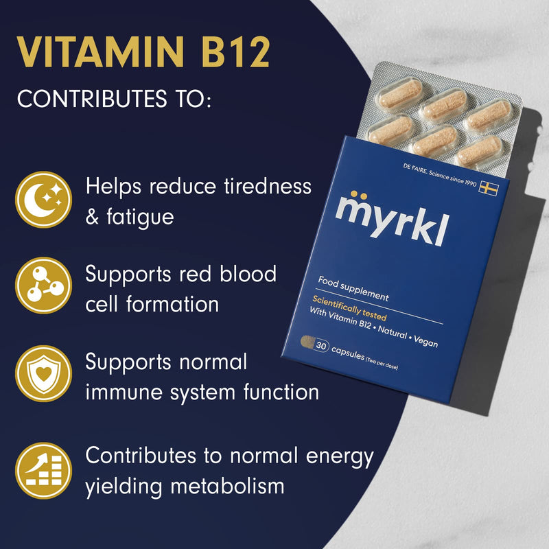 Myrkl | Food Supplement | Scientifically Tested | with Vitamin B12 | Natural | Vegan | 30 Capsules - BeesActive Australia