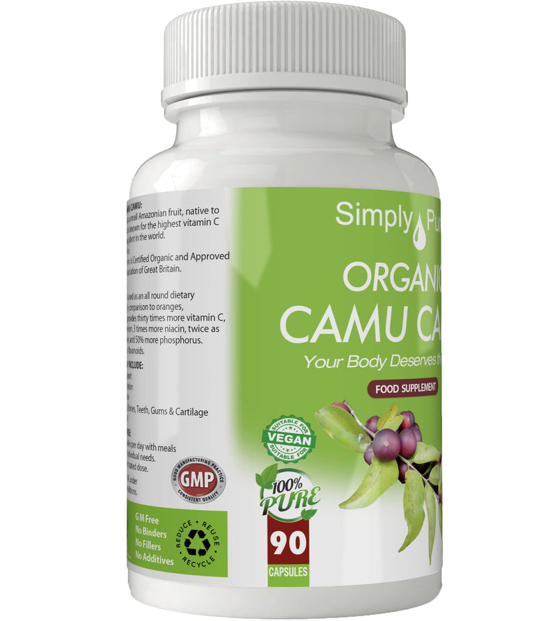 Simply Pure Organic Camu Camu Capsules x 90, 500mg, 100% Natural Soil Association Certified, Gluten Free, GM Free and Vegan. - BeesActive Australia