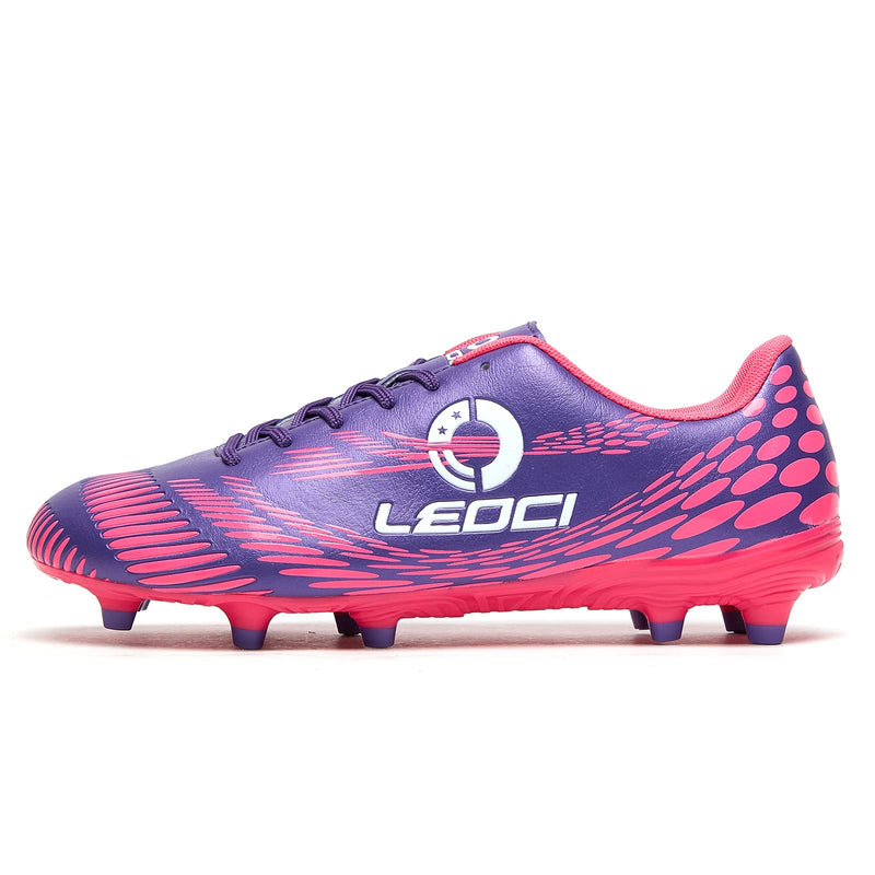 LEOCI Men's Women's Firm Ground Soccer Cleats Outdoor/Indoor Boys Girls Professional Futsal Football Training Sneakers 8.5 Women/7.5 Men Purple - BeesActive Australia