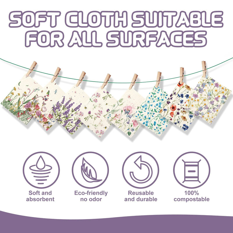8 Pieces Wildflowers Swedish Kitchen Dishcloths Butterflies and Flowers Kitchen Towels Set Absorbent Dish Cleaning Cloths Reusable Sponge Quick Drying Cleaning Dishcloths for Home Kitchen Cleaning - BeesActive Australia