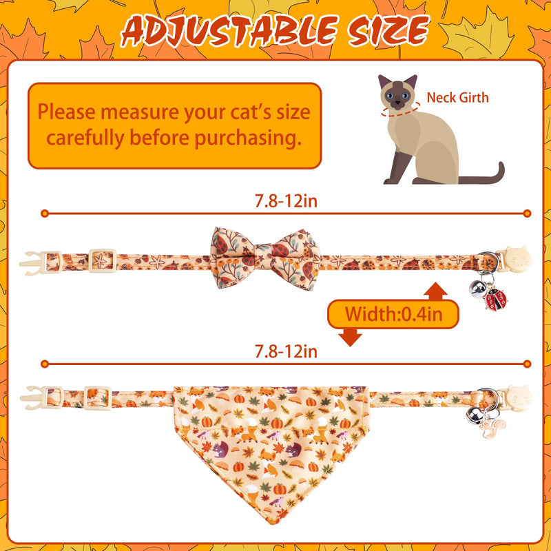 EXPAWLORER Thanksgiving Cat Collar with Removable Bow Tie and Bandana, 2 Pack Adjustable Cute Kitten Collar with Ladybug Squirrel Bell Breakaway, Holiday Ideal Gift for Boy Girl Cats - BeesActive Australia