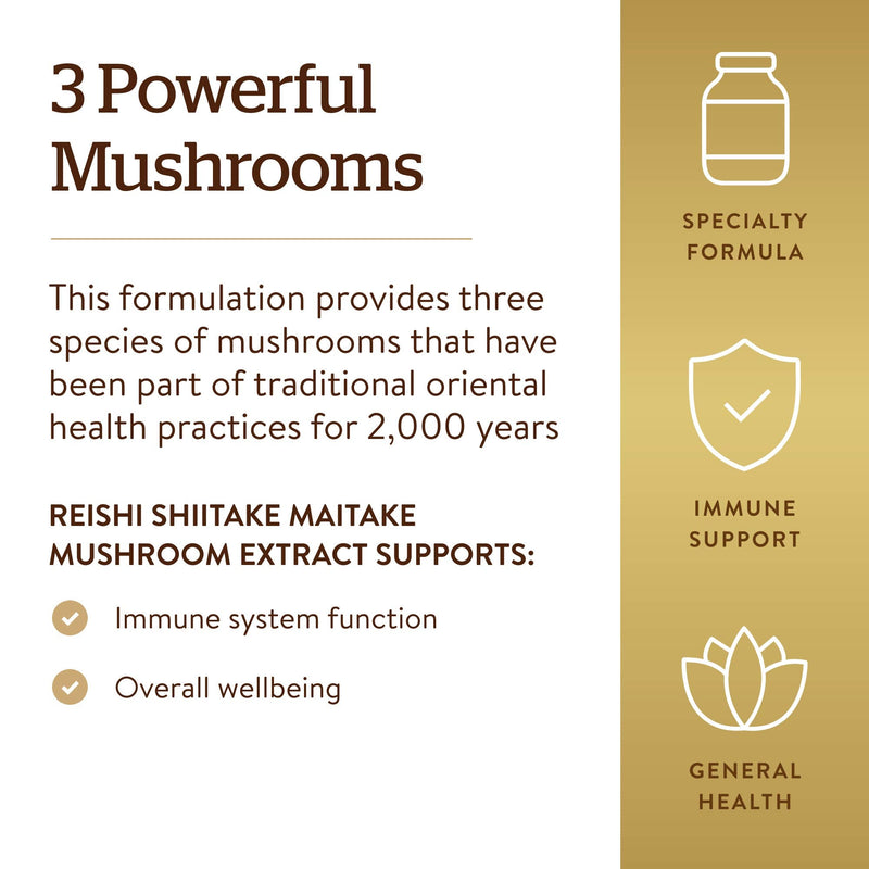 Solgar Reishi Shiitake Maitake Mushroom Extract - Vegetable Capsules - Pack of 50 - Combination of Japanese Mushrooms - Gluten Free - Vegan - BeesActive Australia