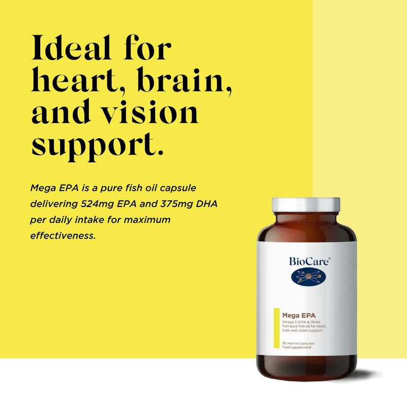 BioCare Mega EPA | Marine Capsules | Omega-3 Fatty Acids, EPA & DHA from Pure Fish Oil | for Heart, Brain & Vision Support - 90 Capsules - BeesActive Australia