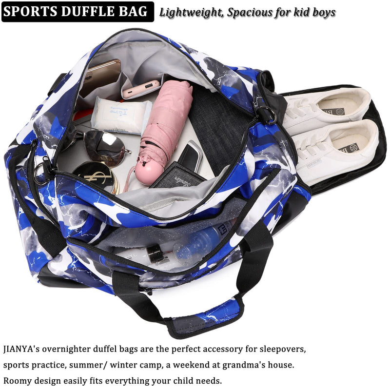 Kids Overnight Duffle Bag Boys Sport Gym Bag with Shoe Compartment & Wet Pocket, Carry On Weekender Travel Bag for Kid Boys Camo Blue - BeesActive Australia