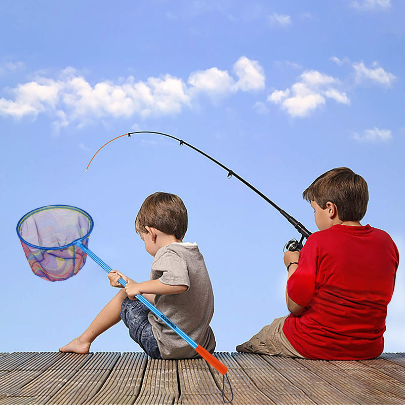 [AUSTRALIA] - ODDSPRO Kids Fishing Net with Carbon Fiber Telescopic Pole Handle - Lightweight Ring and Polyester Fibers Landing Net for Catch and Release or Butterfly Net Blue 1pack 