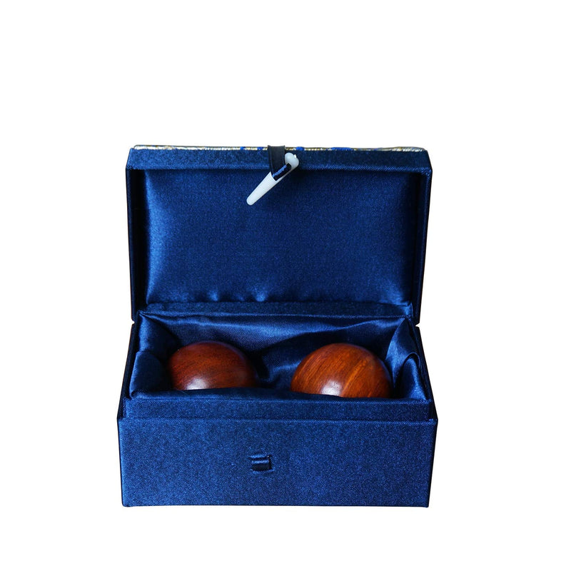 Qi Gong Rosewood Balls Baoding Balls with Brocade Box Chinese Exercise Stress Medicine Balls for Relaxation Meditation Navy Blue - BeesActive Australia