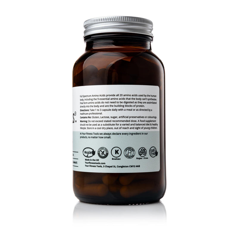 Your Fitness Tools Vegan Full Spectrum Amino Acids | 120 x Free Form Amino Acids Vegan Protein Capsule | BCAA Capsules Supports Muscle Repair, Muscle Building | Made in The UK - BeesActive Australia