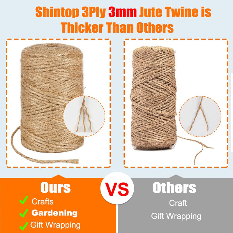 328 Feet 3mm Thick Natural Jute Twine, 3Ply Heavy Duty Industrial Packing Materials String Brown Garden Twine for Arts, Crafts and Gift Wrapping - BeesActive Australia