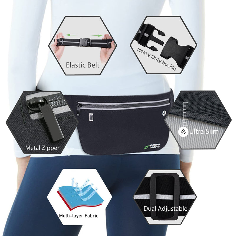 Ultra Slim Running Belt Fanny Pack, Water Resistant Fashion Sports Waist Bag, Reflective Adjustable Elastic Belt, Holds Phones up to 6.7inch, Men Women Indoor Outdoor Sports Workouts Gym Exercises - BeesActive Australia