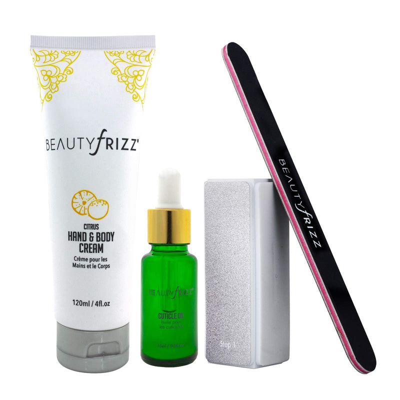 Beautyfrizz Citrus Nail Buffer Set - Nail Kit with 3-Sided Buffer, Cuticle Oil and Hand and Body Cream - Manicure Set to Keep Nails Merry - BeesActive Australia