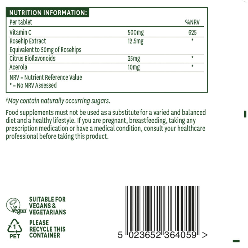 Natures Aid Chewable Vitamin C 500 mg, Sugar Free, Suitable for Vegans, 50 Tablets - BeesActive Australia
