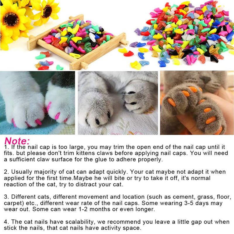 VICTHY 100pcs Cat Nail Caps, Colorful Pet Cat Soft Claws Nail Covers for Cat Claws with Glue and Applicators, 10 Colors/Set Medium - BeesActive Australia